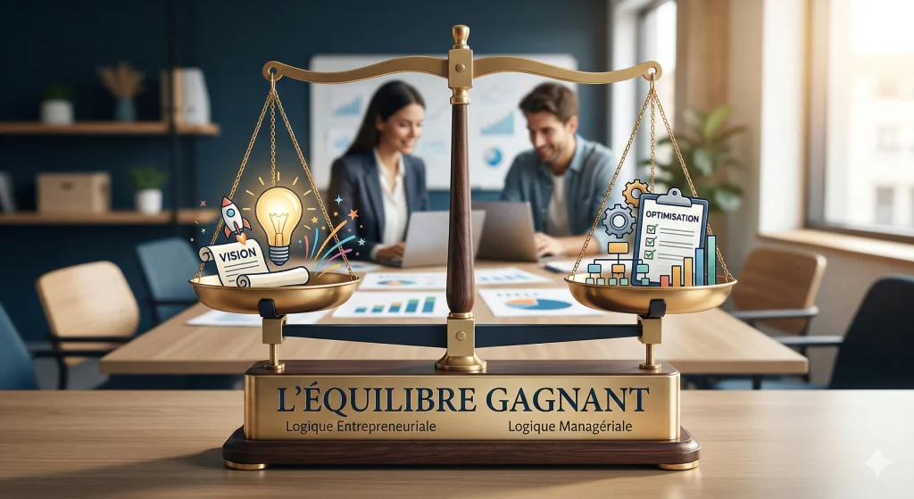 balance en équilibre sur la logique managériale et la logique entrepreneuriale